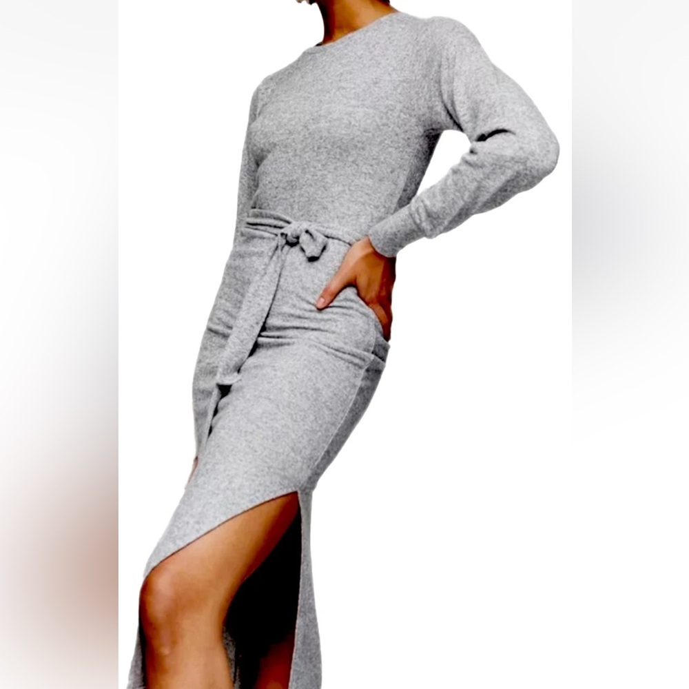 Topshop Midi Sweater Waist Tie Dress